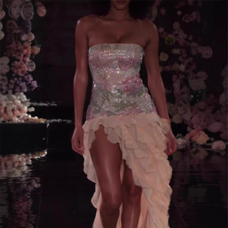 Ruffled Retro Irregular Mesh Dress - Image 3