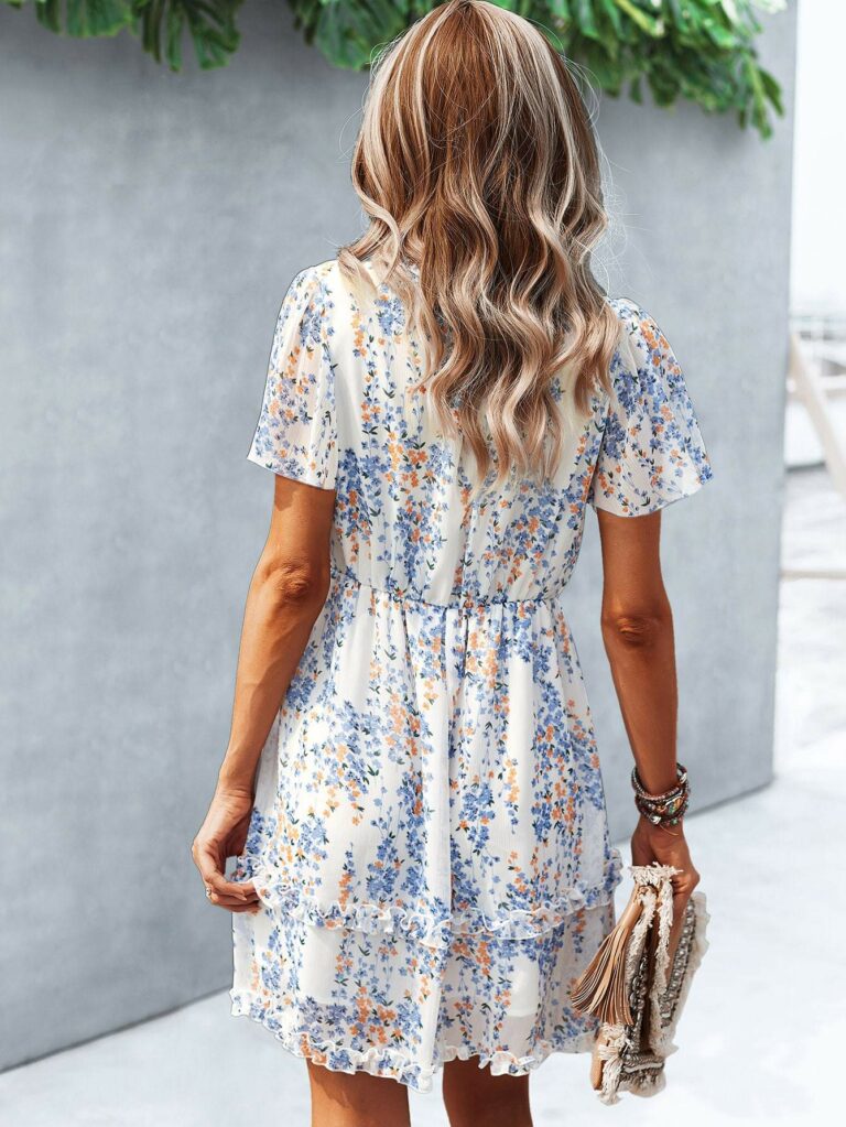 Floral Print Lettuce Trim Dress Vacation Beach Outfits Women - Image 4