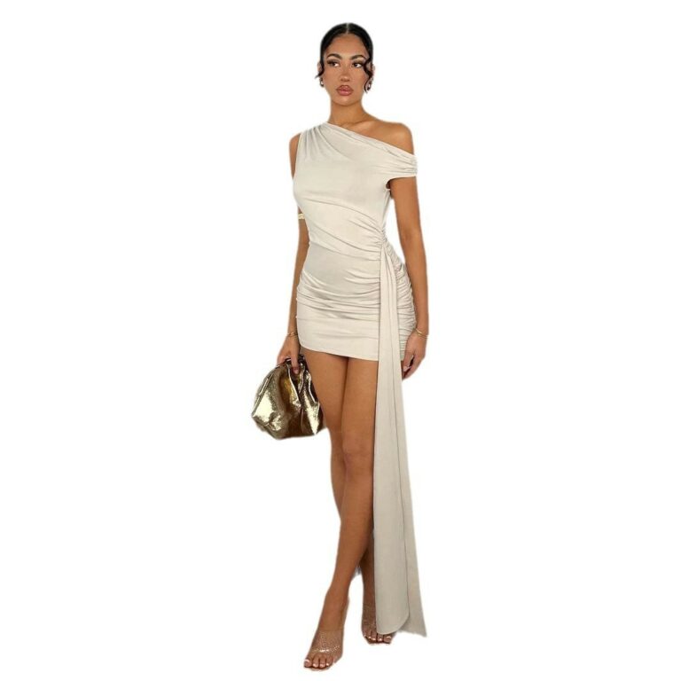 Tight Dress Asymmetric Frill Bandage - Image 5
