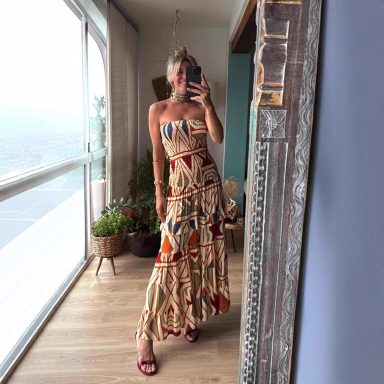 Women's Retro High Waist Printing Slip Dress - Image 2