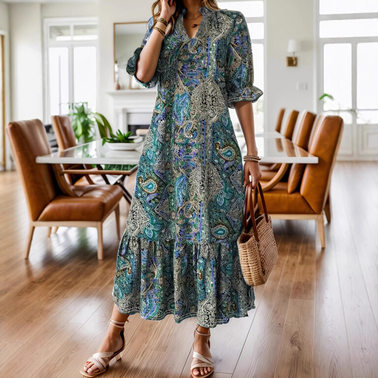 Women's Clothing Printed V-neck Plus Size Dress - Image 4