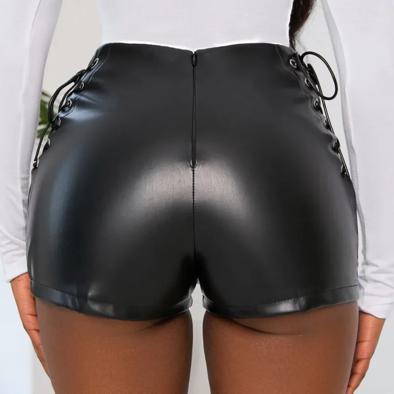 Sexy Black PU Fashion Casual Summer Shorts Women Faux Leather Lace Up Goth Club High Waist Shorts Y2K Slim Short Pants Ecoparty - Image 4