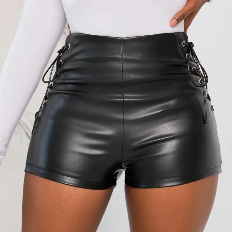 Sexy Black PU Fashion Casual Summer Shorts Women Faux Leather Lace Up Goth Club High Waist Shorts Y2K Slim Short Pants Ecoparty - Image 3