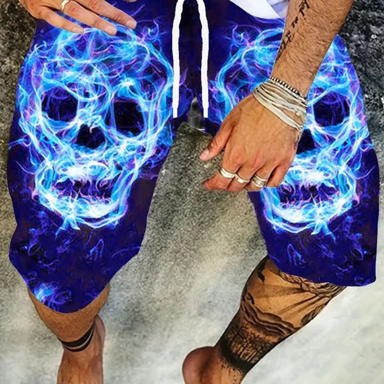 Men's Skull 3D Pattern Comfy Shorts Oversized Casual Elastic Waist Drawstring Shorts for Summer Beach And Basketball Sport Short - Image 3