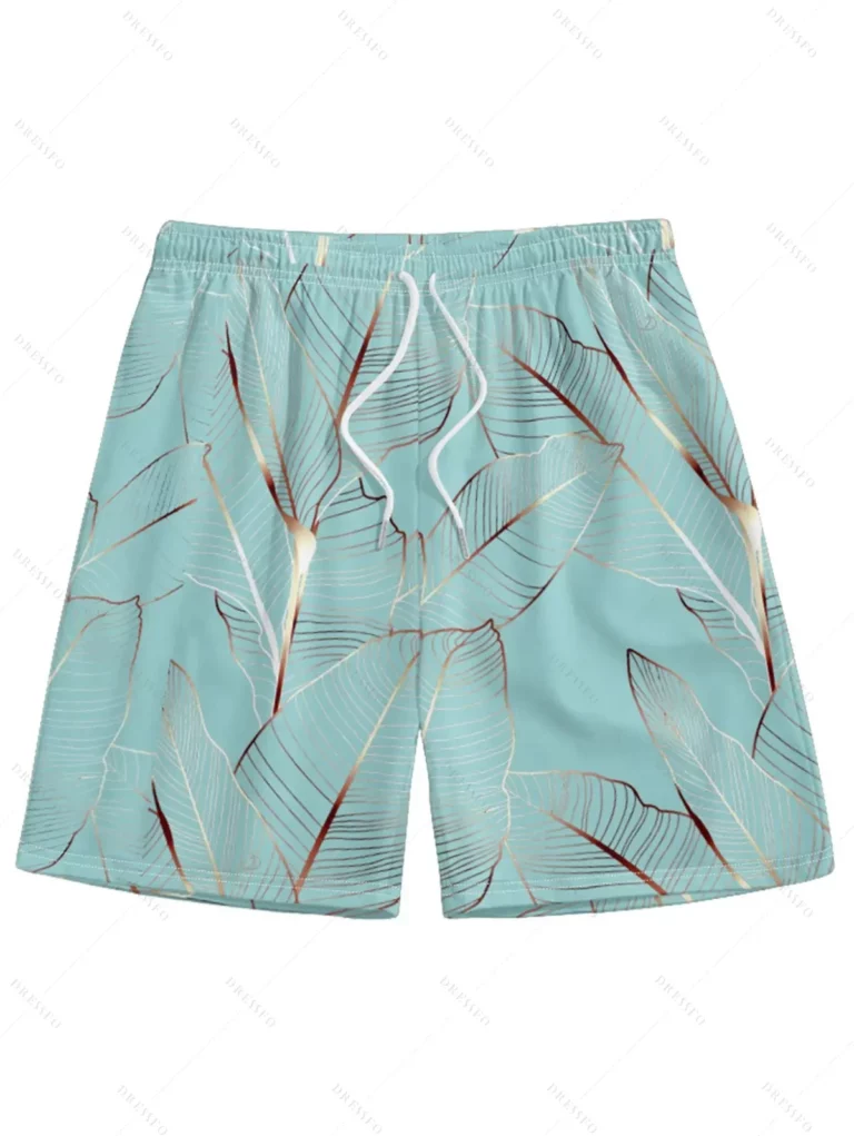 Men's Hawaiian 3D Tropical Plants Blue Red Pattern Beach Shorts Quick Dry Outdoor Casual Sports Shorts Fashion Men's Shorts