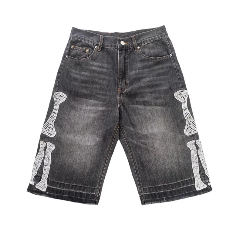 Top Quality Kapital Japan New Vintage Embroidered Bones Loose Straight Jeans Shorts - Image 6