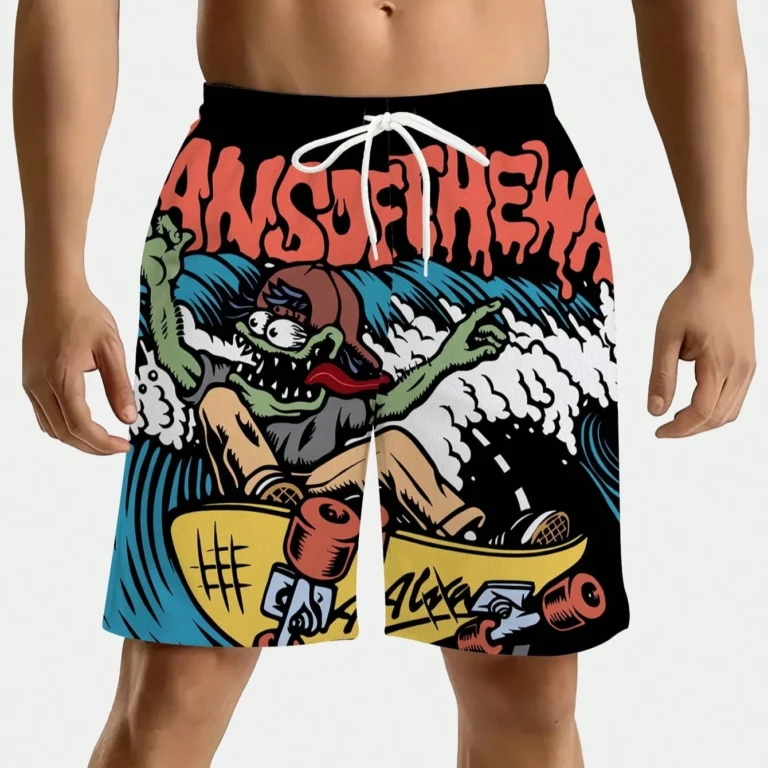 1pc Plus Size Men's Casual Sports Style Surfing Pattern Drawstring Waist Shorts with Pockets, Suitable Beach Vacation and Travel - Image 2