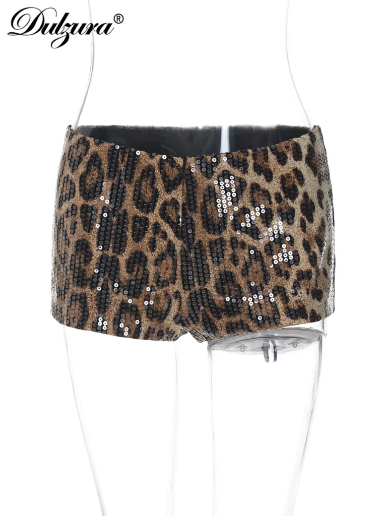 Dulzura Women’S Leopard Sequins Slim Shorts Sexy Casual Clothes For Ladies Party Club Streetwear Autumn Winter - Image 9
