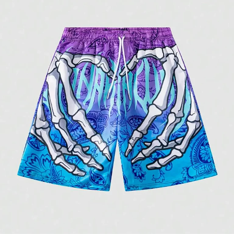 Elastic Waist Jogging Shorts Swim Trunks Board Shorts Summer Beach Shorts With Hand Print Y2k Shorts For Men Ropa Hombre - Image 2