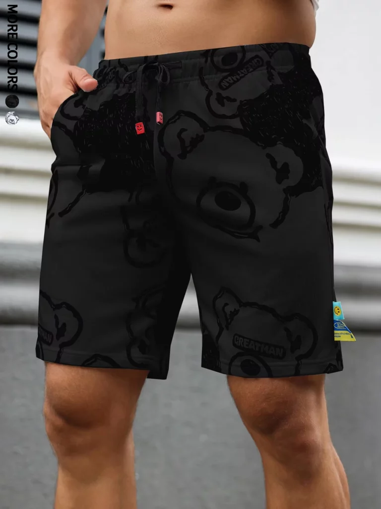 Men's regular-fit shorts with drawstring and elastic waistband, bear print, summer beach, vacation, multi-scene wear - Image 2