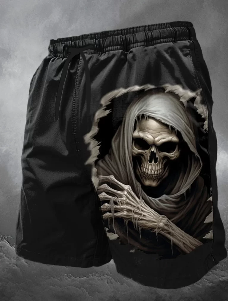 Men's Skull Long Swim Trunks Surf Trunks Shorts Fashion Street Trend Casual Daily Vacation with Elastic Waist Designer Clothing