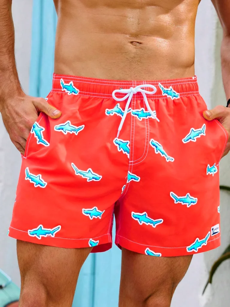 Summer Vacation Mens Shark Printed Drawstring Beach Shorts Men's Swim Trunks 3D Print Breathable Short Streetwear Polyster