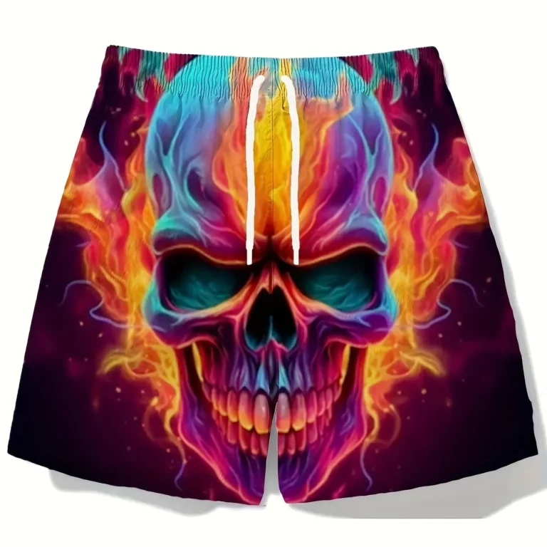 Men's Skull 3D Pattern Comfy Shorts Oversized Casual Elastic Waist Drawstring Shorts for Summer Beach And Basketball Sport Short - Image 4