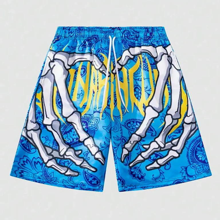 Elastic Waist Jogging Shorts Swim Trunks Board Shorts Summer Beach Shorts With Hand Print Y2k Shorts For Men Ropa Hombre - Image 3