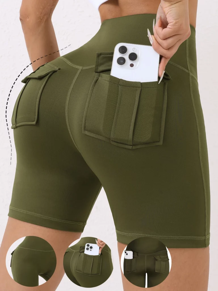 Women Pocket Shorts High Waist Butt Lifting Cycling Tight Elastic Breathable Fitness Leggings Outdoors Casual Slim Shorts - Image 3