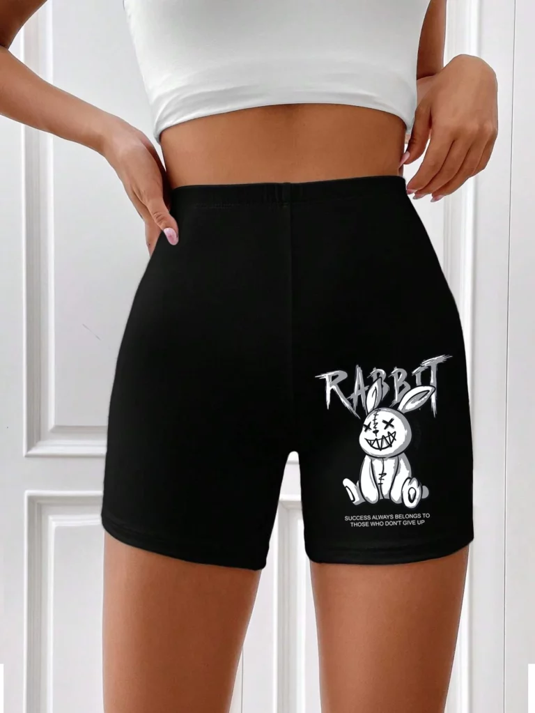 Cartoon Cute Rabbit Print Female Tight Pants Breathable Comfortable Elastic Pants Fashion Cool Summer Shorts Casual Sport Pants