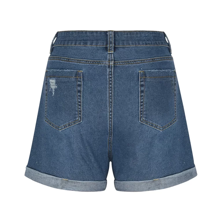 Jean Cargo Pants For Women Stretchy High Waisted Ripped Denim Shorts With Distressed Curled Edge Jean Shorts Pantalones De Mujer - Image 3