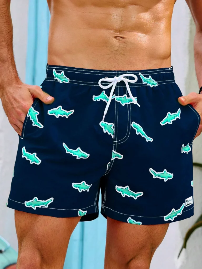Summer Vacation Mens Shark Printed Drawstring Beach Shorts Men's Swim Trunks 3D Print Breathable Short Streetwear Polyster - Image 3