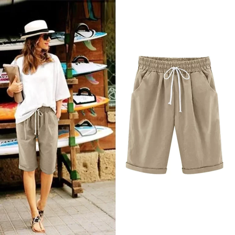 Five Point Pants For Women Summer Cotton Pants Plus Size High Waisted Shorts Lacing Beach Trousers Knee Length Workout Pocket - Image 3