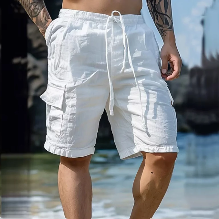 Summer Fashion Loose White Cargo Shorts Men's Handsome Streetwear Beachwear Solid Color With Pockets Shorts Workout Pants 2024