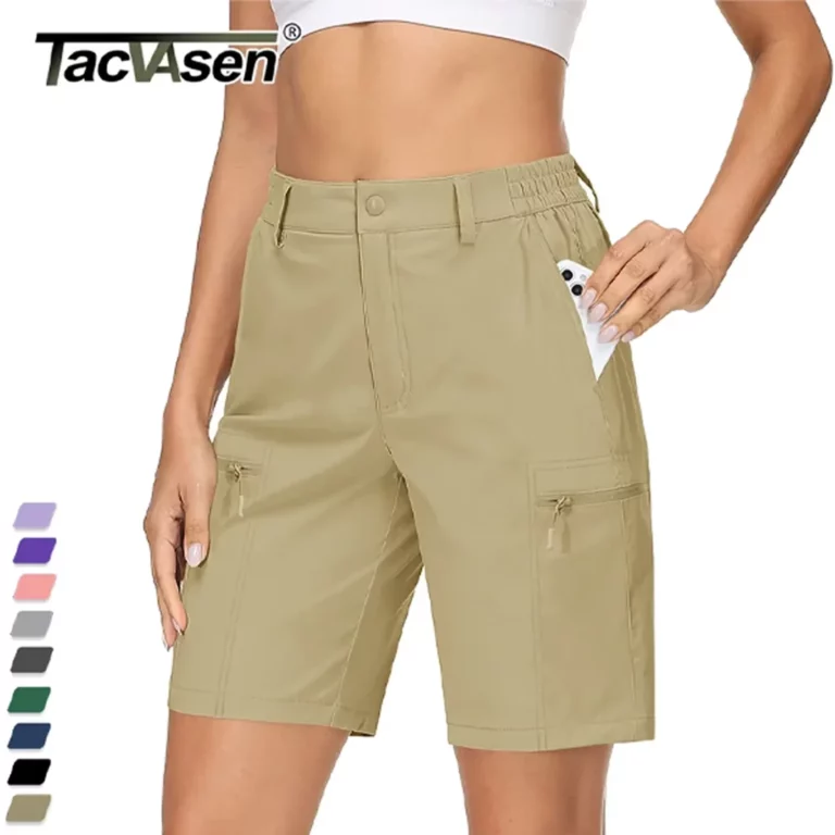 TACVASEN Quick Dry Hiking Shorts Breathable Lightweight Womens Jogging Shorts Outdoor Short Pants Zipper Pockets Cargo Workwear