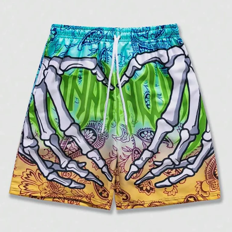 Elastic Waist Jogging Shorts Swim Trunks Board Shorts Summer Beach Shorts With Hand Print Y2k Shorts For Men Ropa Hombre - Image 4