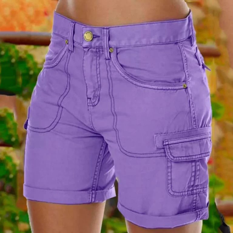 Summer Women's Retro Cargo Shorts Solid Color Multi Pockets Sports Shorts Buttons High Waist Female Versatile Shorts Overalls - Image 5