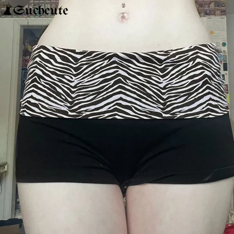 SUCHCUTE Casual Zebra Print Elastic Shorts Female Skinny Low-waisted Mini Short Y2K Harajuku Slim Bottoms Summer Homewear 2025