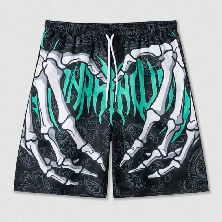 Elastic Waist Jogging Shorts Swim Trunks Board Shorts Summer Beach Shorts With Hand Print Y2k Shorts For Men Ropa Hombre - Image 5