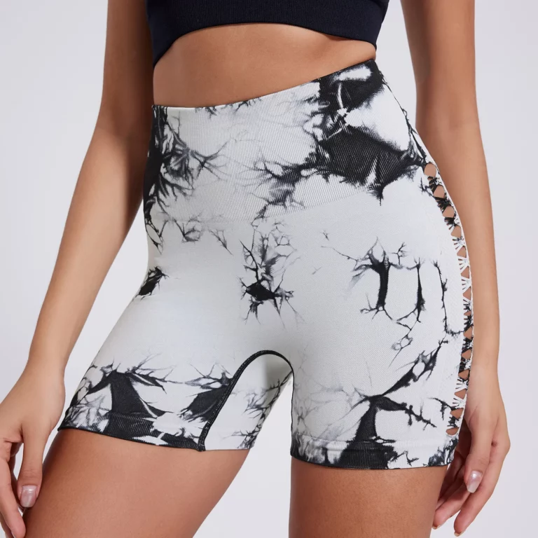 Women Tie Dye Hollow Seamless Yoga Shorts Leggings For High Waist Summer Fitness Running Cycling Sports Push Up Gym Shorts - Image 2
