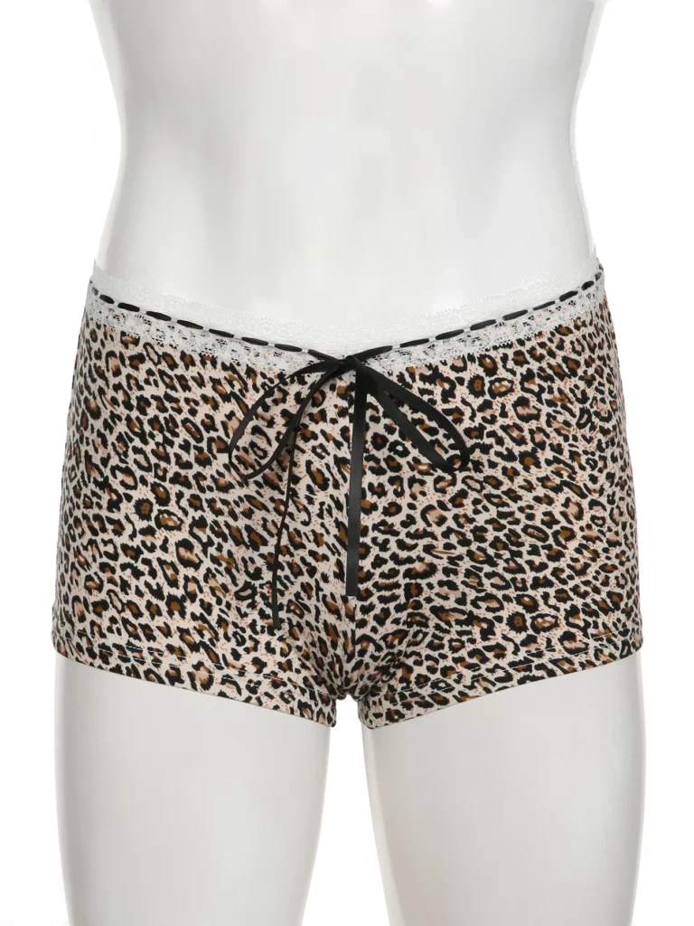 IAMSURE Sexy Slim Leopard Printed Lace Trim Shorts Casual Bandage Low-Waisted Shorts Women 2024 Summer Fashion Streetwear Ladies - Image 2