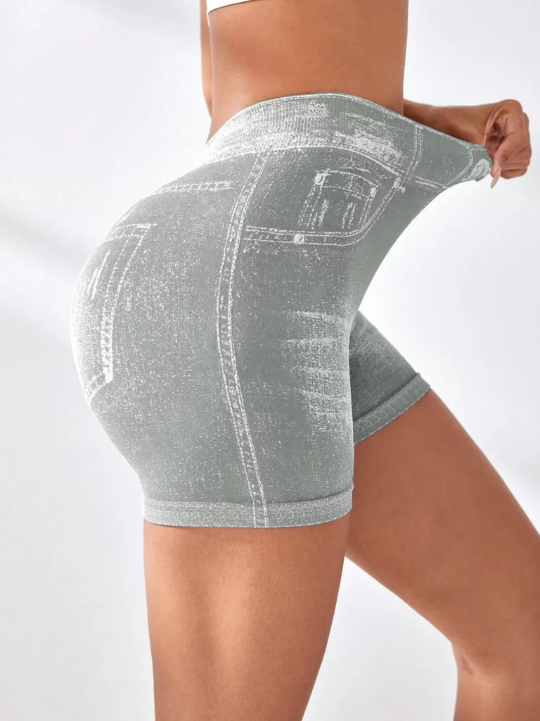 Women V back Shorts Faux Jeans Elastic Workout Sports Yoga Pants Butt Lifting Leggins Fitness Athletic Short Tights Seamless - Image 8