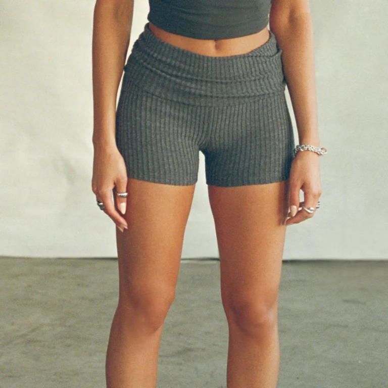 Summer Slim Knit Shorts for Women Solid Color Ribbed Fold Over Waist Skinny Short Pants for Yoga, Daily Wear - Image 5