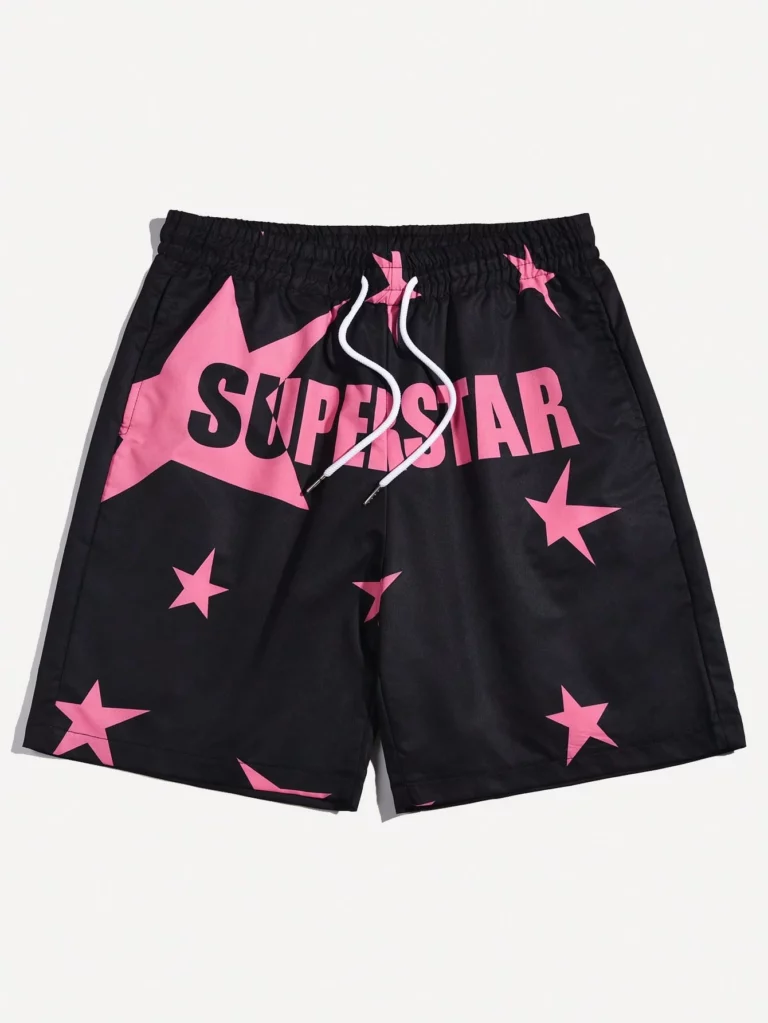 Summer Men' Print Superstar Shorts Breathable Absorb Sweat Quick-drying Gyms Loose Shorts Outdoor Sports Beach Mesh Shorts