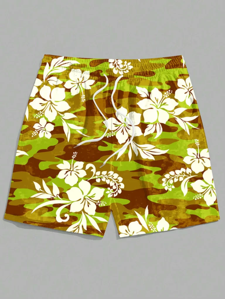 Eco-Friendly 3D Printed Men's Shorts - Sustainable Hawaiian Inspired Tropical Plant Patterns