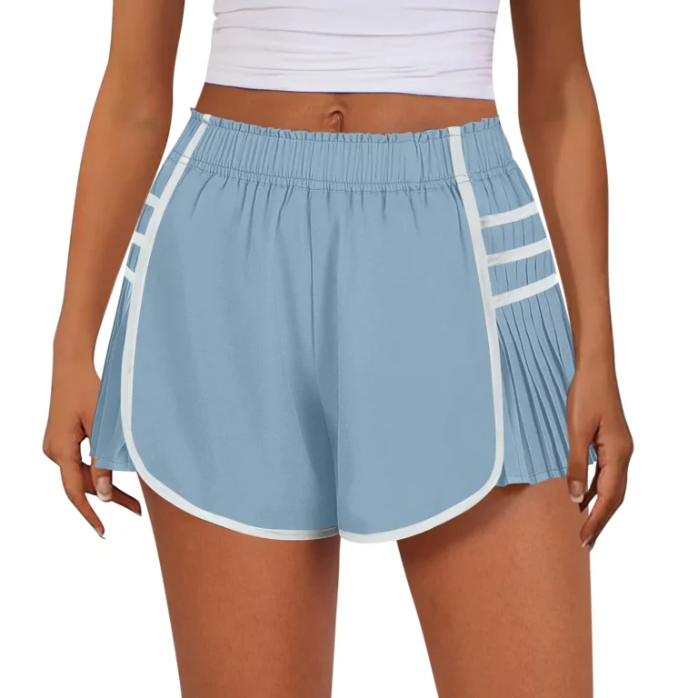 High Waist Solid Color Sports Running Shorts For Female Casual Comfortable Quick Dry Pleated Contrasting Summer Thin Pants