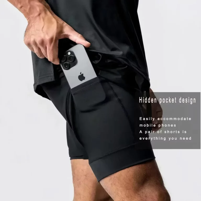 Quick-drying Sports Shorts Men's 2-in-1 Fitness Pants Running Exercise Shorts Sportswear with Mobile Phone Pocket Men's Clothing - Image 6