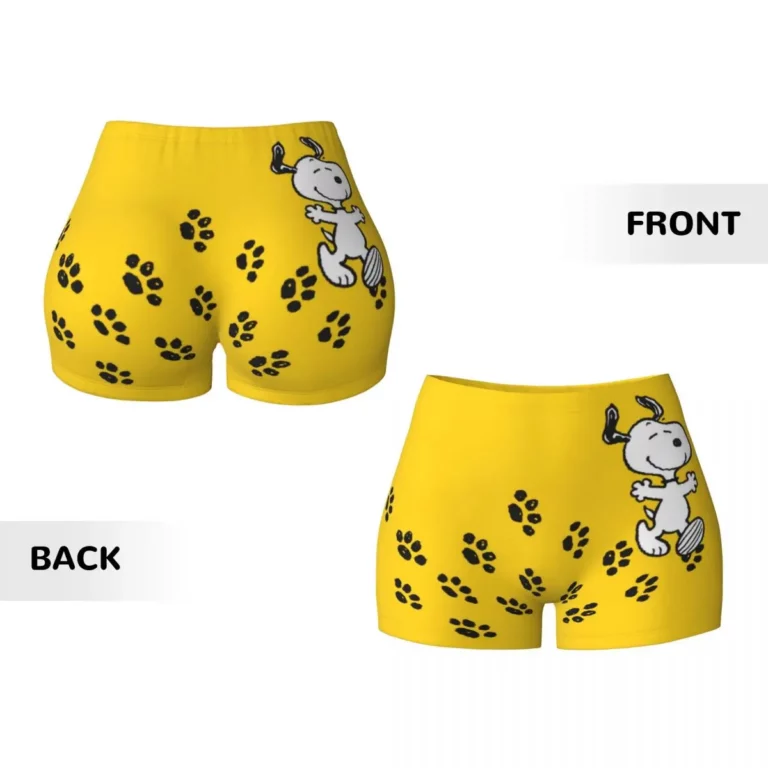 Custom Snoopy Paw Print Path Biker Running Workout Shorts Women's Cartoon Comic Dog Athletic Gym Yoga Shorts - Image 5