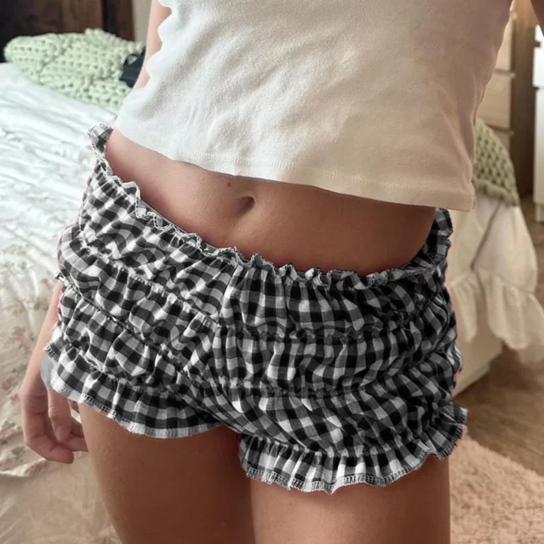 Women'S Summer Red and White Checkered Shorts Y2k Elastic Waist Ruffled Edge Cake Shorts Bottom Sweet Girl Lolita Petipants - Image 3