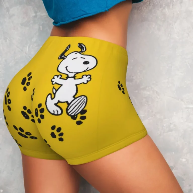 Custom Snoopy Paw Print Path Biker Running Workout Shorts Women's Cartoon Comic Dog Athletic Gym Yoga Shorts - Image 4