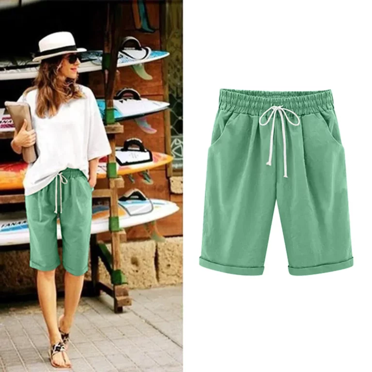 Five Point Pants For Women Summer Cotton Pants Plus Size High Waisted Shorts Lacing Beach Trousers Knee Length Workout Pocket - Image 2