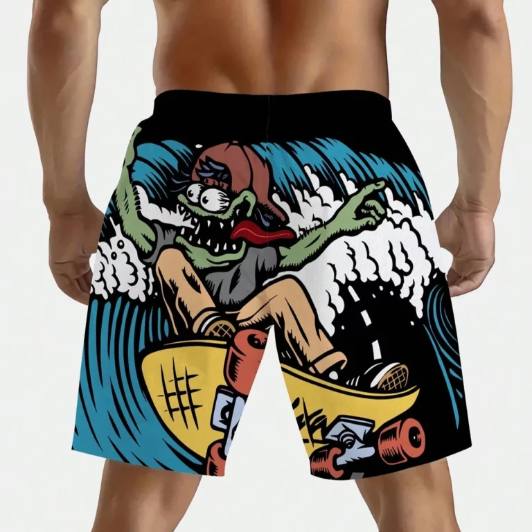 1pc Plus Size Men's Casual Sports Style Surfing Pattern Drawstring Waist Shorts with Pockets, Suitable Beach Vacation and Travel - Image 3