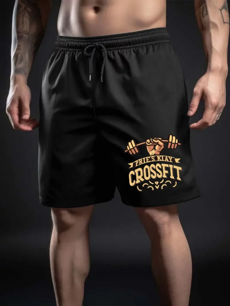 Barbell Pattern Alphabet Print Shorts Men's Regular Version Pocket Sweatpants Fashion Trend Five-point Pants Summer Beach Pants