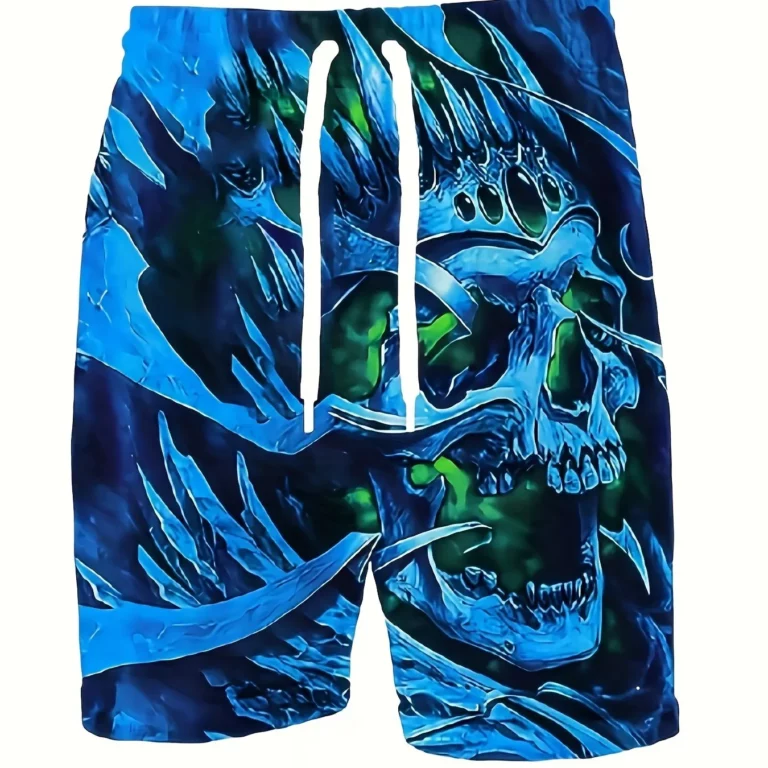 Men's Skull 3D Pattern Comfy Shorts Oversized Casual Elastic Waist Drawstring Shorts for Summer Beach And Basketball Sport Short - Image 2