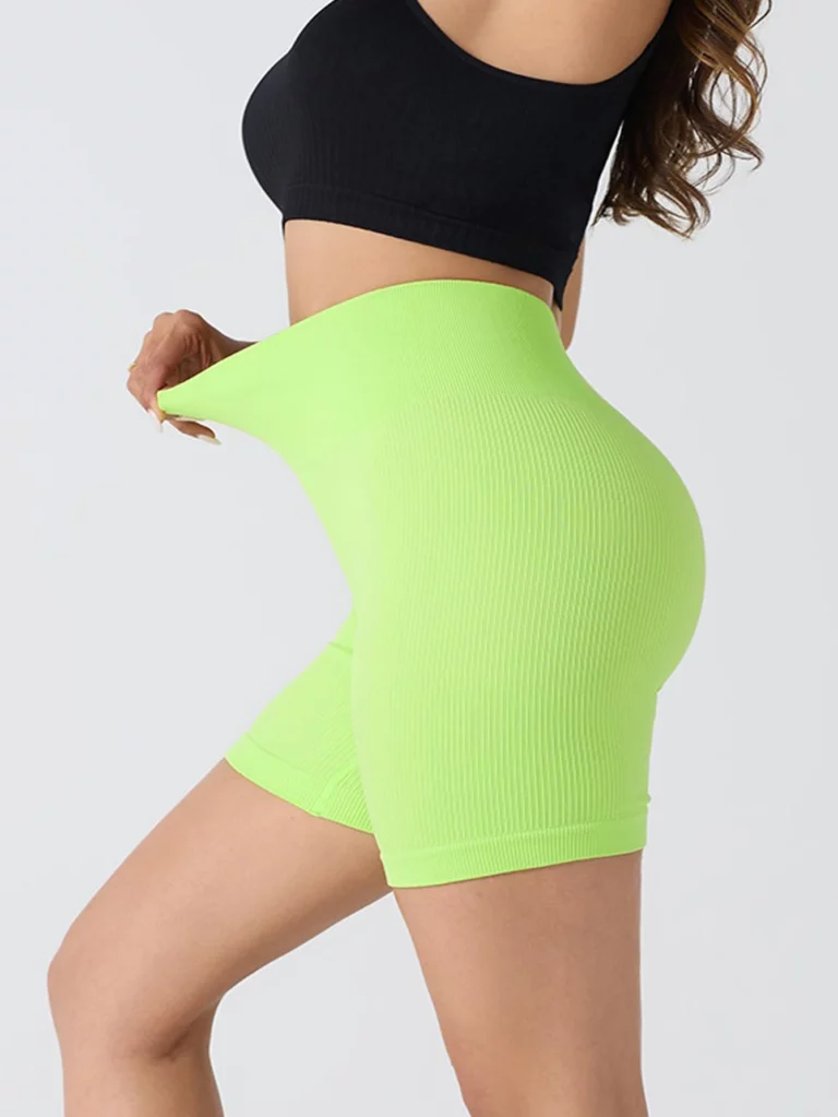 Seamless Threaded High Waisted Hip Lifting Fitness Yoga Shorts - Image 7