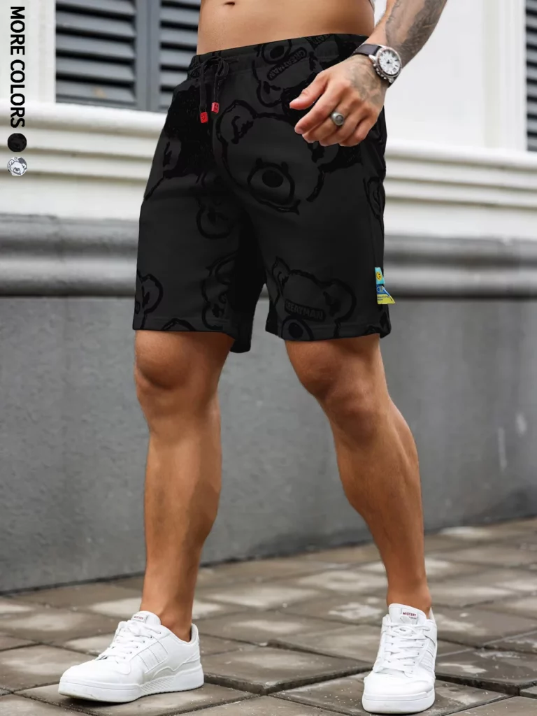 Men's regular-fit shorts with drawstring and elastic waistband, bear print, summer beach, vacation, multi-scene wear - Image 5
