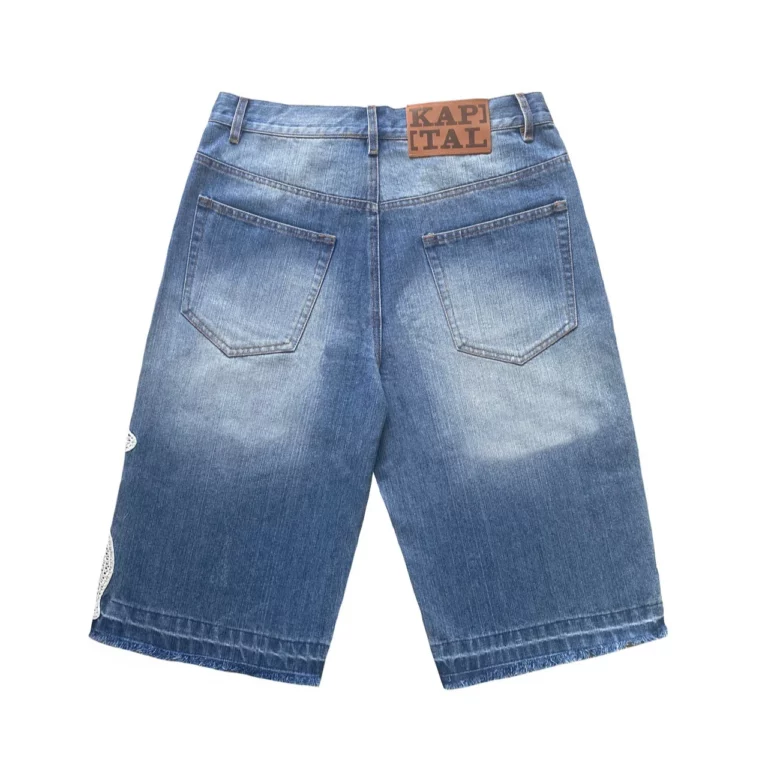 Top Quality Kapital Japan New Vintage Embroidered Bones Loose Straight Jeans Shorts - Image 2