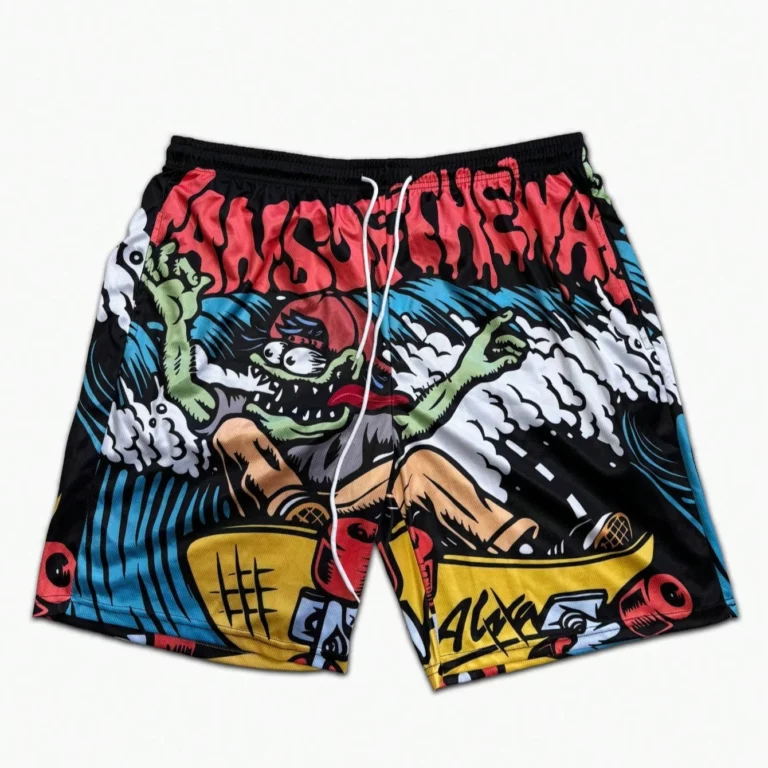 1pc Plus Size Men's Casual Sports Style Surfing Pattern Drawstring Waist Shorts with Pockets, Suitable Beach Vacation and Travel