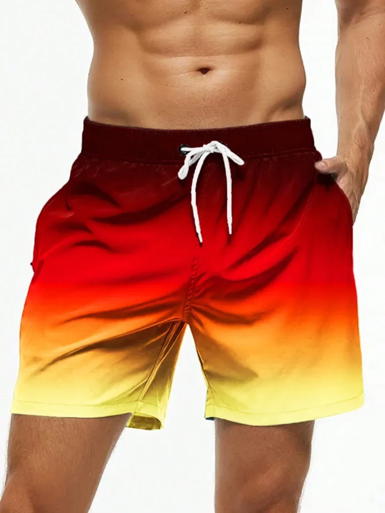 3D Gradient Print Men's Beach Shorts Fashion Pockets Drawstring Gym Shorts Summer Swim Trunks Casual Breathable Man Board Shorts - Image 2