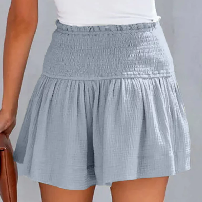 Flowy Casual Shorts For Womens Shorts Cotton High Elastic Waisted Pleated Ruffle Cute Shorts Beach Harajuku Mini Short Pants - Image 7